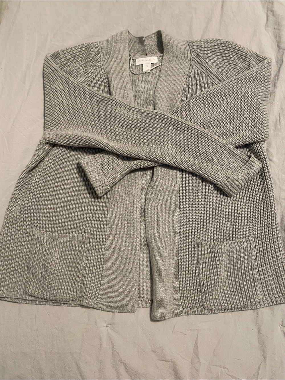Charter Club Light Gray Open-Front Ribbed Cardigan